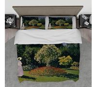 LANDERSION Femme au Printemps Jardin Imprime 3 pièces Ensemble de literie Verdure vibrante et Fleurs Rouges Housse de Couette Ensemble 1 Housse de Couette 2 Couvre-oreillers 240x260cm