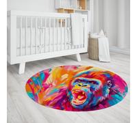 LANDERSION Féroce Gorille Rond Tapis coloré Graffiti antidérapant Tapis Cercle à Poils Ras pour Chambre Salon décor intérieur Tapis de Sol 240cm