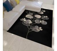 LANDERSION Feuilles d’Eucalyptus Surface Tapis lavables pour Chambre Salon Plantes Grises Antidérapantes Zones à Fort Passage Tapis Noir pour l’entrée de Chevet 180x300cm