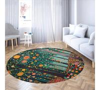 LANDERSION Forêt de Contes de fées Rond Tapis Arbre de rêve et Motif Floral Lavable antidérapant Mince Cercle Tapis pour Salon crèche Salle de Classe 140cm
