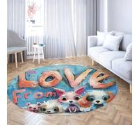 LANDERSION Fun Chien imprimé Tapis Ronds Graffiti Lettres coloré Art Design Tapis de Porte Doux Lavable antidérapant Mince Tapis pour Salon Salle de Jeux 120cm