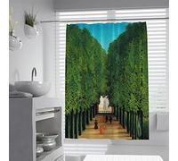 LANDERSION Henri Rousseau Rideaux de Douche de Ruelle Ensemble de Rideaux de Douche Verts avec Crochets Doublure de Rideau de Douche Aquarelle Classique rétro pour Salle de Bain W120 x L180cm