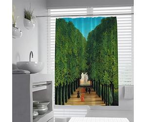 LANDERSION Henri Rousseau Rideaux de Douche de Ruelle Ensemble de Rideaux de Douche Verts avec Crochets Doublure de Rideau de Douche Aquarelle Classique rétro pour Salle de Bain W120 x L180cm