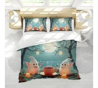 LANDERSION Housse de Couette d’Halloween Ensemble 3 pièces Arbre Magique Pleine Lune Elfe Festival sur Le thème literie Housse de Couette en Microfibre Douce avec 2 taies d’Oreiller 260x240cm