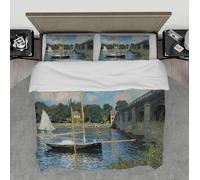 LANDERSION Impressionniste Riverside Paysage Quilt Cover Pont Bateau Paysage Rural Rustique 3 Pièces Doux Respirant Housse de Couette Ensembles pour Décor de Chambre à Coucher 140x200cm