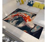 LANDERSION Japonais Koi Fish Tapis Ocean Wave Motif Lavable Grand Tapis Antidérapant Mince Rectangle Tapis pour Cuisine Chambre Couloirs Décor 100x150cm