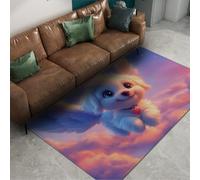 LANDERSION Mignon Fantasy Nursery Tapis Chien Volant Rêve Ciel Imprimer Antidérapant Non Perte Tapis À Pils Bas pour Étude Cuisine Bureau Bleu Violet 160x200cm