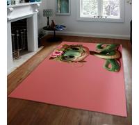 LANDERSION Mignon Vert Serpent imprimé Tapis 3D Dessin animé Animal avec Guirlande Tapis Roses Lavable antidérapant Doux à Poils Ras pour Chambre à Coucher Chambre à Coucher 60x120cm