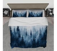 LANDERSION Misty Forest Housse Couette Set Foggy Blue Pine Trees Dreamy Woodland Scene Bedroom Decor Respirant 3 Piece Bedding Set avec 2 Couvre-oreillers 240x260cm