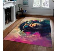 LANDERSION Musique Monkey Tapis Gorille avec écouteurs Lunettes Graffiti Tapis de Salon pour Chambre à Coucher Entrée Encre colorée Art Lavable 90x120cm