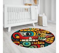 LANDERSION Mystérieux Motif géométrique Rond Tapis rétro coloré Unique Design antidérapant à Poils Ras Cercle Tapis pour Salon Bureau 150cm