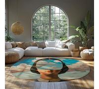 LANDERSION Mystérieux Surréaliste Rond Tapis illustré Sci-FI Bleu Ciel Femme Décor Tapis Ultra Doux Moelleux Cercle Tapis pour Studio Salle D’Eau 200cm