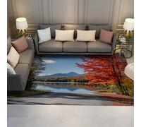LANDERSION Paysage Naturel réaliste Tapis Bleu Ciel Bord du lac Automne Vif Tapis intérieur extérieur Doux antidérapant Bas pour Balcon Patio 60x120cm
