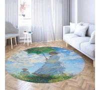 LANDERSION Peinture à l’Huile célèbre Tapis Ronds 90cm Femme Tenant Un Parapluie décoration extérieure en Cercle Paysagiste pour Chambre Cuisine Lavable décoration intérieure à Poil Bas