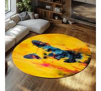 LANDERSION Peinture à l’Huile Rustique Moderne Tapis Rond Gentleman Chien Portrait Jaune Lavable antidérapant à Poils Ras Cercle Tapis pour Chambre à Coucher Studio 150cm