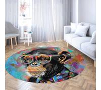 LANDERSION Portrait de Singe Tapis Rond Fun Gorille Imprimé coloré Antidérapant Tapis de Cercle à Poils Ras pour Chambre Salon Décor intérieur Tapis de Sol 240cm