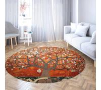 LANDERSION Rétro Arbre de Vie Intérieur Rond Tapis Abstrait Botanique Boho Lavable Antidérapant Mince Extérieur Tapis de Bienvenue Facile À Nettoyer 140cm