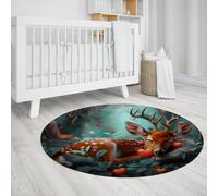 LANDERSION Rustique cerf Rond Tapis Fantasy Forest Animal avec Motif Coeur Design Tapis de Sol pour Salon Chambre à Coucher entrée Appartement décor 160cm