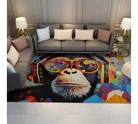 LANDERSION Singe avec Casque Tapis Graffiti Gorille pour Salon Moderne Aquarelle Art antidérapant Doux Grand Tapis pour Cuisine 140x200cm
