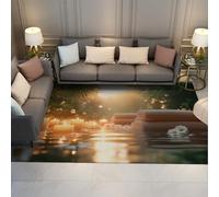 LANDERSION Spa Tapis de Jardin Bougie Douillette Marguerite Feuilles de Bambou Naturel pour Salon Tapis Mince Doux et Lavable antidérapant pour Salon 160x200cm