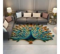 LANDERSION Tapis 3D Motif d’Animal Paon, Moquette Fine antidérapante Douce, Tapis léger Lavable pour Salon, Cuisine, décoration de Sol bohème. 60x90cm