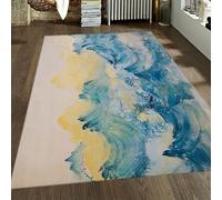 LANDERSION Tapis Abstrait Moderne Tapis Bleus à Motif de Spray océanique pour Petits espaces et Moquette Fine antidérapante Lavable pour Chambre et entrée de Salon 160x200cm