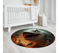 LANDERSION Tapis Anime Shark Circle 90cm Fun Fantasy Ocean Design Creative Paillasson Rond Tapis Doux à Poil Bas pour Chambre Bureau Studio