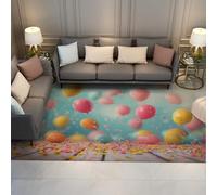 LANDERSION Tapis Chambre d’Enfant lavables Ballon de fête Impression 3D Design Tapis Porte Tapis antidérapant Doux à Poils Ras pour Salon Chambre Décor de Vacances 90x120cm