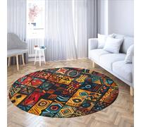 LANDERSION Tapis colorés Cercle géométrique Ethnique 200cm Tapis circulant antidérapant Lavable dans Salon Retro Ethnique Tribal géométrique aztèque pour Chambre bébé Salle Manger décoration Ferme