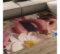 LANDERSION Tapis de Chambre d’Art Moderne Magnifiques Tapis Doux imprimés en 3D à Motifs Floraux et à lèvres Tapis de Sol à Poil Bas Lavable pour Dressing de Table de Chevet 100x150cm