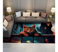 LANDERSION Tapis de Chat Mignon Night City Scene Espace Tapis pour décorer la pièce Tapis de Sol Facile à Nettoyer Moquette antidérapante à Poil Bas pour Salon Chambre Cuisine, 160x200cm