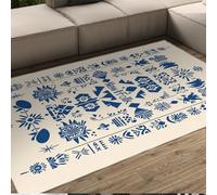 LANDERSION Tapis de Ferme Chic Bleu symétrique Folk Art Design Tapis Portable antidérapant Mince pour Salon Balcon Studio Cuisine 100x150cm