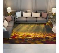 LANDERSION Tapis de forêt d’Automne Chute des Feuilles d’érable Campagne Soleil Chaud Tapis Campagne Ultra Doux à Poils Ras pour la Cuisine Chambre 60x90cm