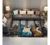 LANDERSION Tapis de Guitare Tapis musicaux Tapis antidérapants Patron Vintage Vieilli Moquette intérieure à Poil Bas Lavable pour Salon Chambre Salle de Musique 140x200cm
