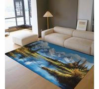 LANDERSION Tapis de la Zone Montagnes enneigées Tapis de rivière Moquette Douce à Poil Bas Lavable pour Salon Chambre Entrée Zones à Fort Passage 60x90cm