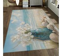 LANDERSION Tapis de Plage 100x150 Tapis étoile mer Coquillages pour Chambre Salon Cuisine Nursery Salle Jeux décoration intérieure carpette Vagues mer Lavable Magnifiques Fleurs Vue mer Sol