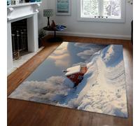 LANDERSION Tapis de scène Neige d’Hiver Moderne Chalet Rouge Forêt Arbres Thème Naturel Tapis Pliable Doux Mince Intérieur extérieur pour Ferme 60x90cm