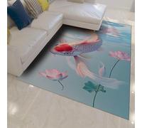 LANDERSION Tapis de Style Japonais pour Le Salon Motif de Poisson Koi Lotus, Tapis de Sol Bleu Clair, antidérapant Facile à Nettoyer pour l’entrée Cuisine 160x230cm