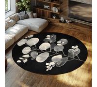 LANDERSION Tapis de Surface Feuilles d’Eucalyptus 120cm Tapis Rond Lavable pour Chambre Salon Plantes Grises antidérapantes Zones à Fort Passage Moquette Noire pour l’entrée de Chevet