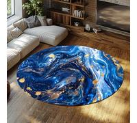 LANDERSION Tapis de Table en marbre Bleu Marine Or 140cm Moquette Circulaire Abstraite de Luxe à l’intérieur avec Un Dos antidérapant Tapis Ronds pour Chambre Salon et Patio