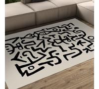 LANDERSION Tapis décoratif d’Art Abstrait pour Bureau 80x150cm Lignes géométriques irrégulières Tapis Noir et Blanc Tapis antidérapants à Poils Bas pour ateliers Salle d’étude