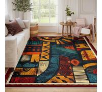 LANDERSION Tapis décoratifs d’Art Tribal Africain à Motif géométrique Abstrait Moderne Tapis Lavable antidérapant à Poils Ras pour Le Porche d’étude du Salon 150x210cm
