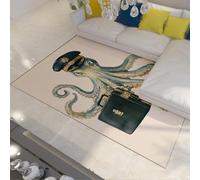 LANDERSION Tapis Fantasy Océan Animal Octopus Dessin Animé Design Porte Lavable Antidérapant Tapis à Poils Ras pour Chambre à Coucher Entrée Salle Jeux 160x200cm