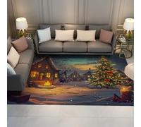 LANDERSION Tapis Ferme de Noël scène Village d’Hiver lavables antidérapants avec Support en Caoutchouc Tapis Sol Décor pour Salon 120x180cm