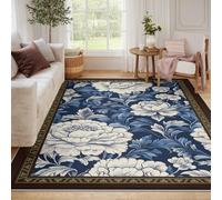 LANDERSION Tapis Floraux de Salon en pivoines 160x200cm Plantes Vintage de Luxe Tapis d’intérieur Moquette Douce et Douillette à Poil Bas Jardin campagnard pour Chambre et Salle à Manger