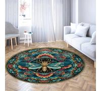 LANDERSION Tapis Lavable 90cm Tapis Ronds pour Chambre à côté lit Circulaire Unique Motif Libellule pour Salon Salle Manger Moquette Florale Luxe Moderne Poil Bas décoration Sol Doux
