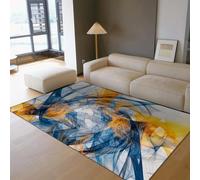 LANDERSION Tapis Moderne Doux pour Salon Tapis Ultra-Fins lavables Tapis Abstrait en Maille Jaune Bleue pour Chambre Salle à Manger Hall d’entrée 80x150cm