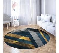 LANDERSION Tapis Nordic Light Luxury Art Area pour Chambre 150cm Tapis de Salon en géométrie Bleue-Or Tapis Rond Ultra Doux à Poil Bas Lavable pour Le Porche du Couloir