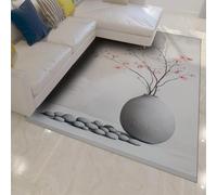 LANDERSION Tapis Nordic Minimalist 140x200cm Tapis Japonais en Fleurs de Cerisier et Pierre Tapis de Sol à Poil Bas Lavable Tapis de Sol pour Salon et Loge