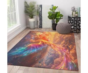 LANDERSION Tapis Oiseau Brûlant Tapis Ciel Fantasy Lavable Doux antidérapant Facile Nettoyer intérieur Mythique Animal Salon Chambre Studio Bureau 140x200cm